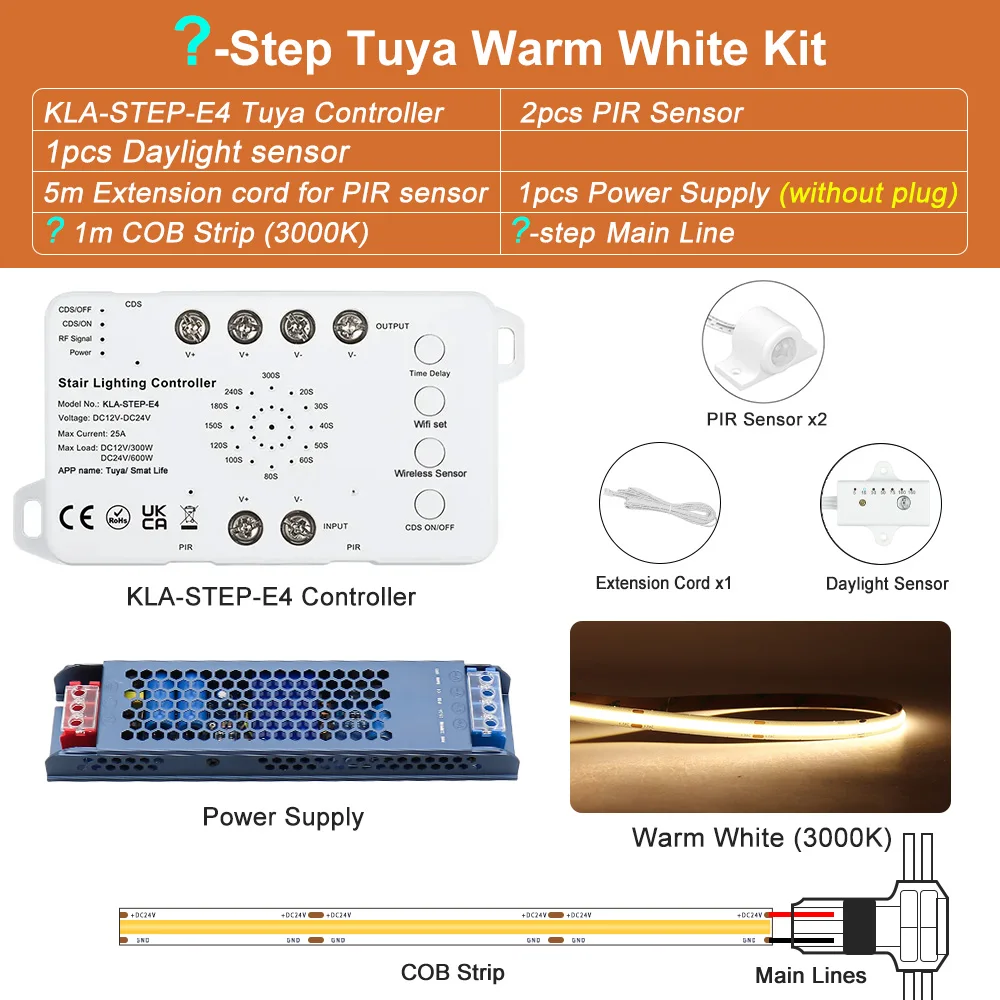5-30 Steps New Tuya Wifi Staircase Light Kit Motion Sensor Wall Switch Remote APP Control Stair LED Strip Full Set STEP-E4 image 3