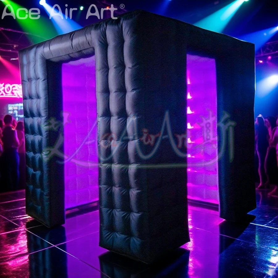 Cabina de fotos inflable portátil personalizada, tienda de cubos inflable duradera de doble capa, cabina de fotos con luces Led