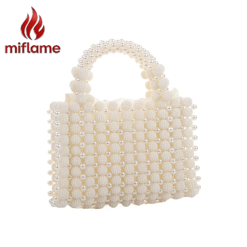 

Women's Pearl Evening Handbag with Top Handle and Pearl Embellished for Party Wedding Banquet Cocktail Gala Elegant Luxury