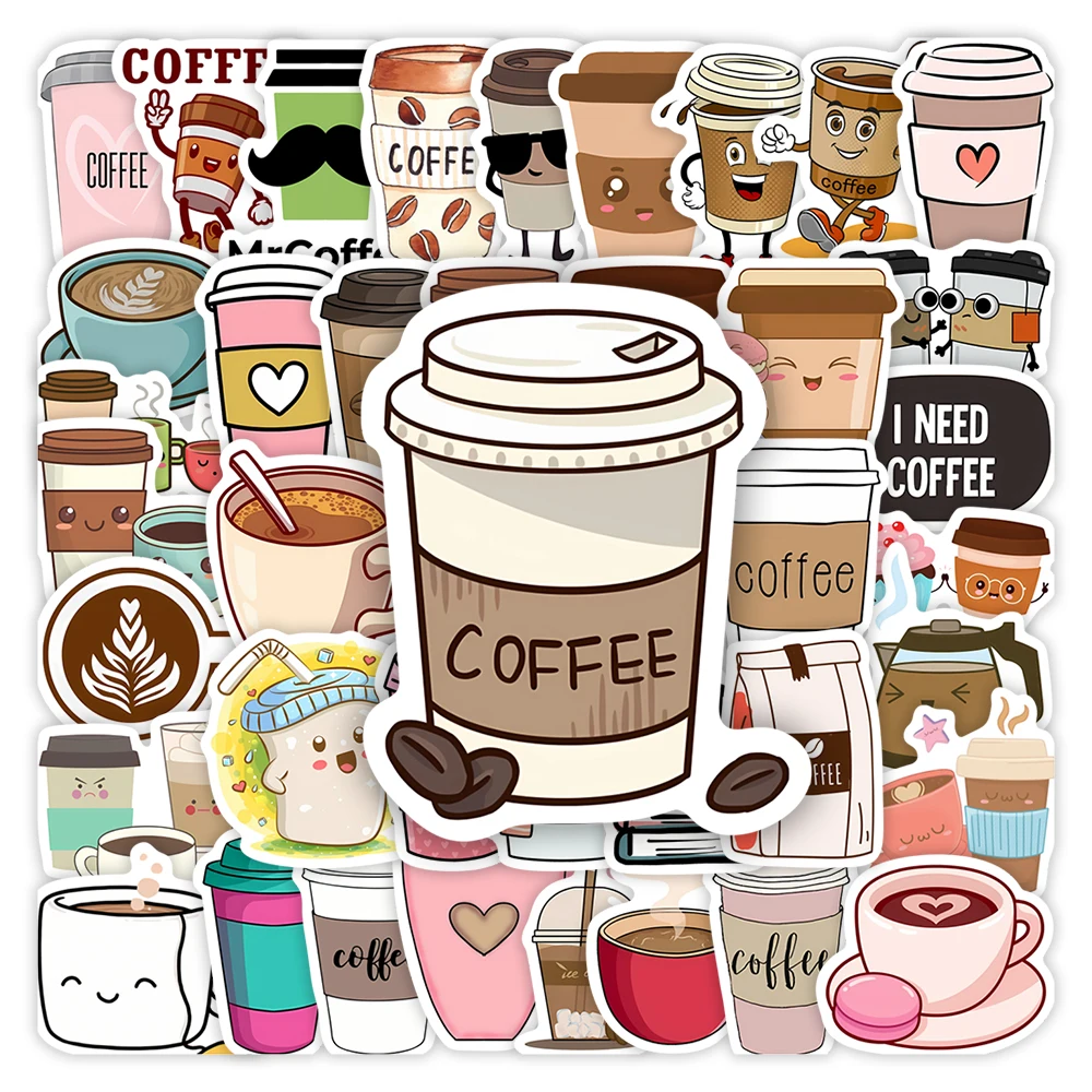 Autocollants de café de dessin animé amusants, étiquette décorative pour boisson, jouets pour enfants, cadeau, Scrapbook, ordinateur portable, téléphone, bouteilles de bagages, étanche, DIY bricolage