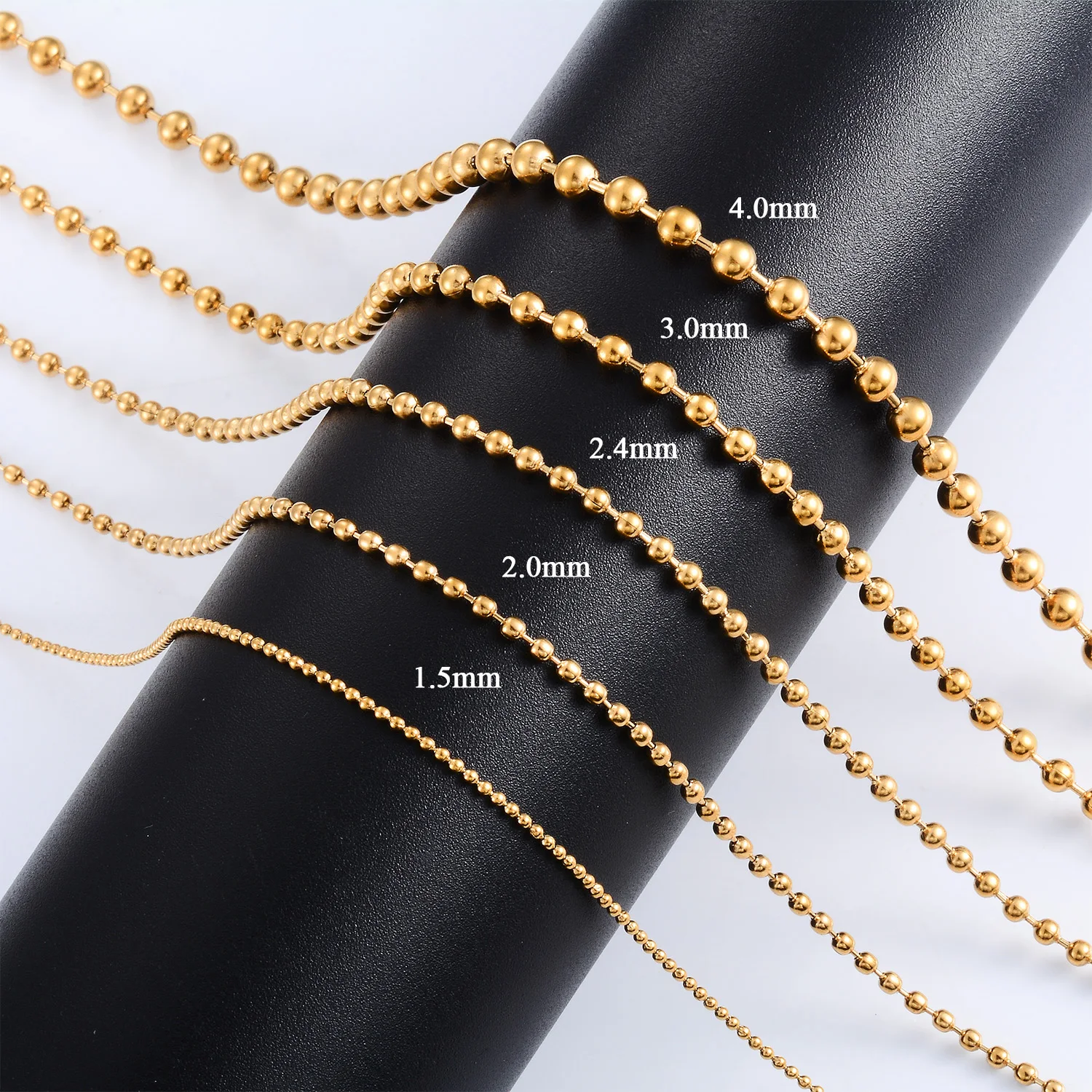 Goldfarbenes rundes Perlenarmband 1,5mm-4,0mm Edelstahl-Kugelketten-Fußkette Modischer Schmuck zum Stapeln für Damen und Herren – Detail 3