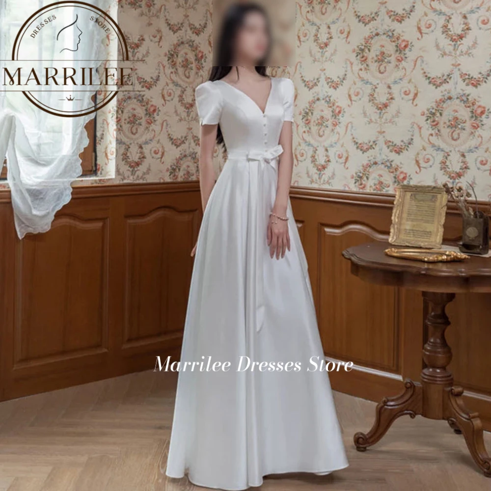 Robe de Mariée en Satin, Ligne A, Col en V, lèvent, Haut, Ceinture à Nministériels d, en IQUE dex, à Lacets, Plissée, Longueur au Sol, 2024