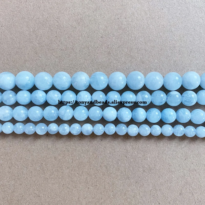 Genuine Semi-precious Natural AA Quality Zambia Blue Aquamarine Aeroides Stone Round Loose Beads 6 8 10MM Jewelry Making