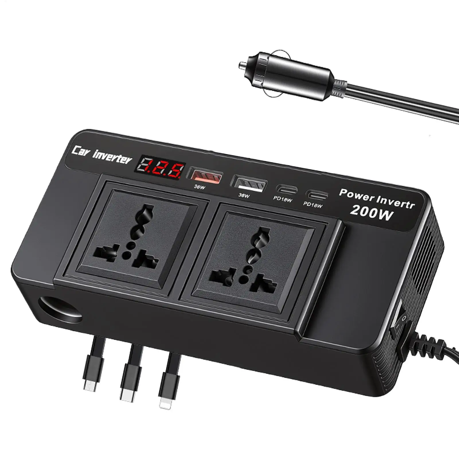 

Автомобильный инвертор напряжения DC 12V в AC 110V, зарядное устройство-преобразователь 200W, адаптер для автомобиля, розетка для телефона, ноутбука, автофургона, грузовика, кемпинга