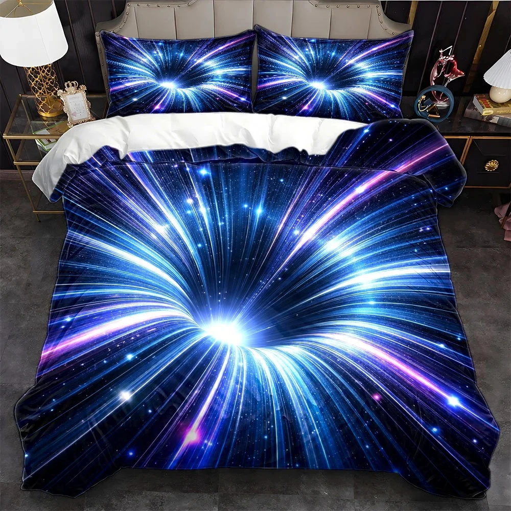 Dreamy Starry Sky Light Track Printed 2D Flat Duvet Cover Set, Bedding Set, Machine Washable, Invisible Zipper, Large Duvet Cover Set, Bedding Set, Quilt Cover