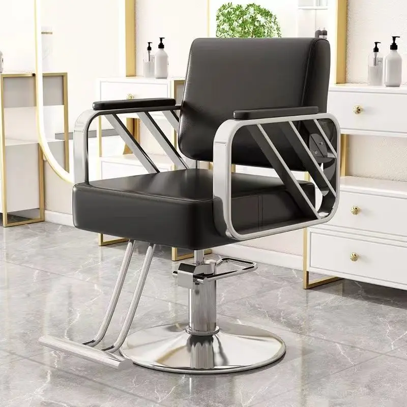 Sillón de Barbería de Acero Inoxidable con Elevación, Silla Moderna para Salón de Belleza, Asiento para Permanentes y Tintes