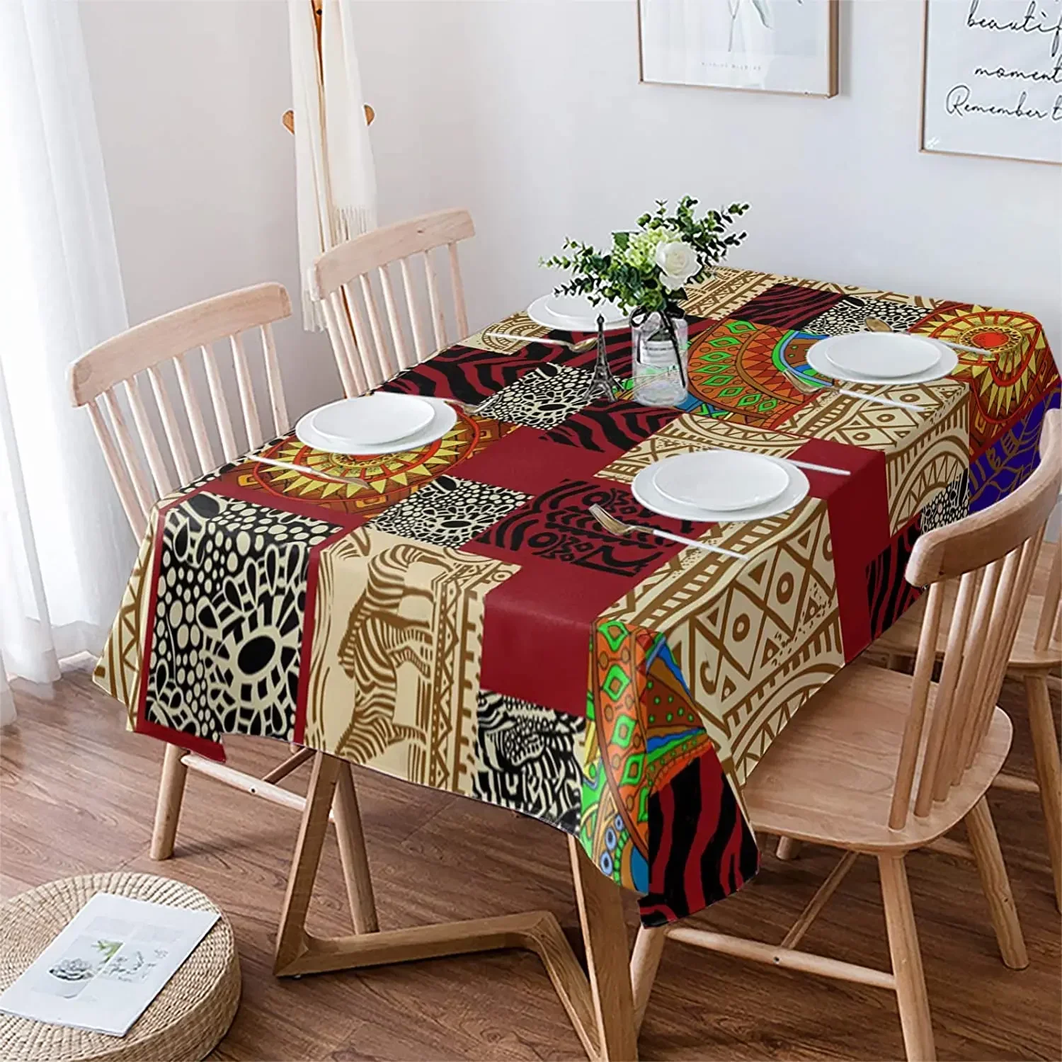 African Ethnic Ornaments Giraffe Rectangle Tablecloth Kitchen Table Decor Reusable Waterproof Table Covers NBX-01-D