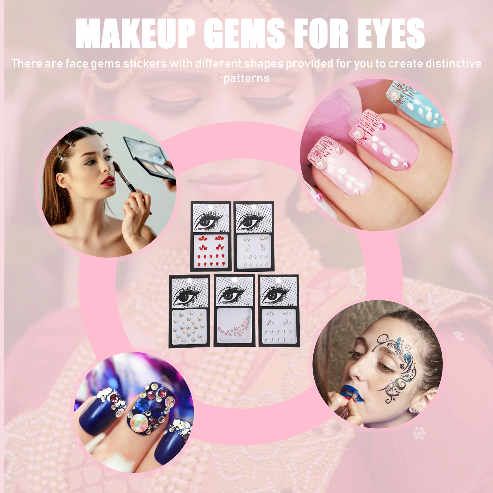 

5 Sheets Acrylic Rhinestone Stickers Face Jewels Nail Decals Colorful Gems for Makeup Party Stage Club Accessories