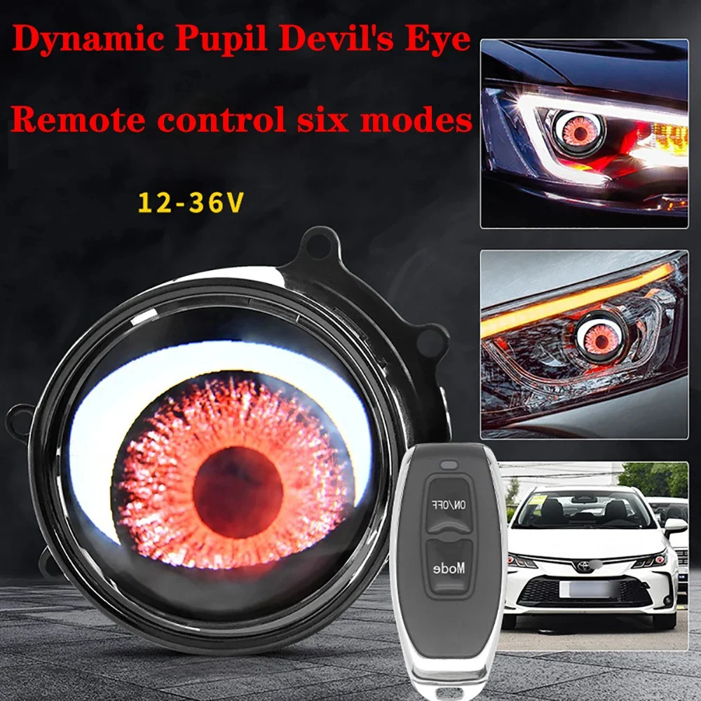 3-Inch Devil's Eye LED Car Dynamic Lights 12V With Remote Control Eyes Retrofit Kits Headlight Assembly Auto Accessories