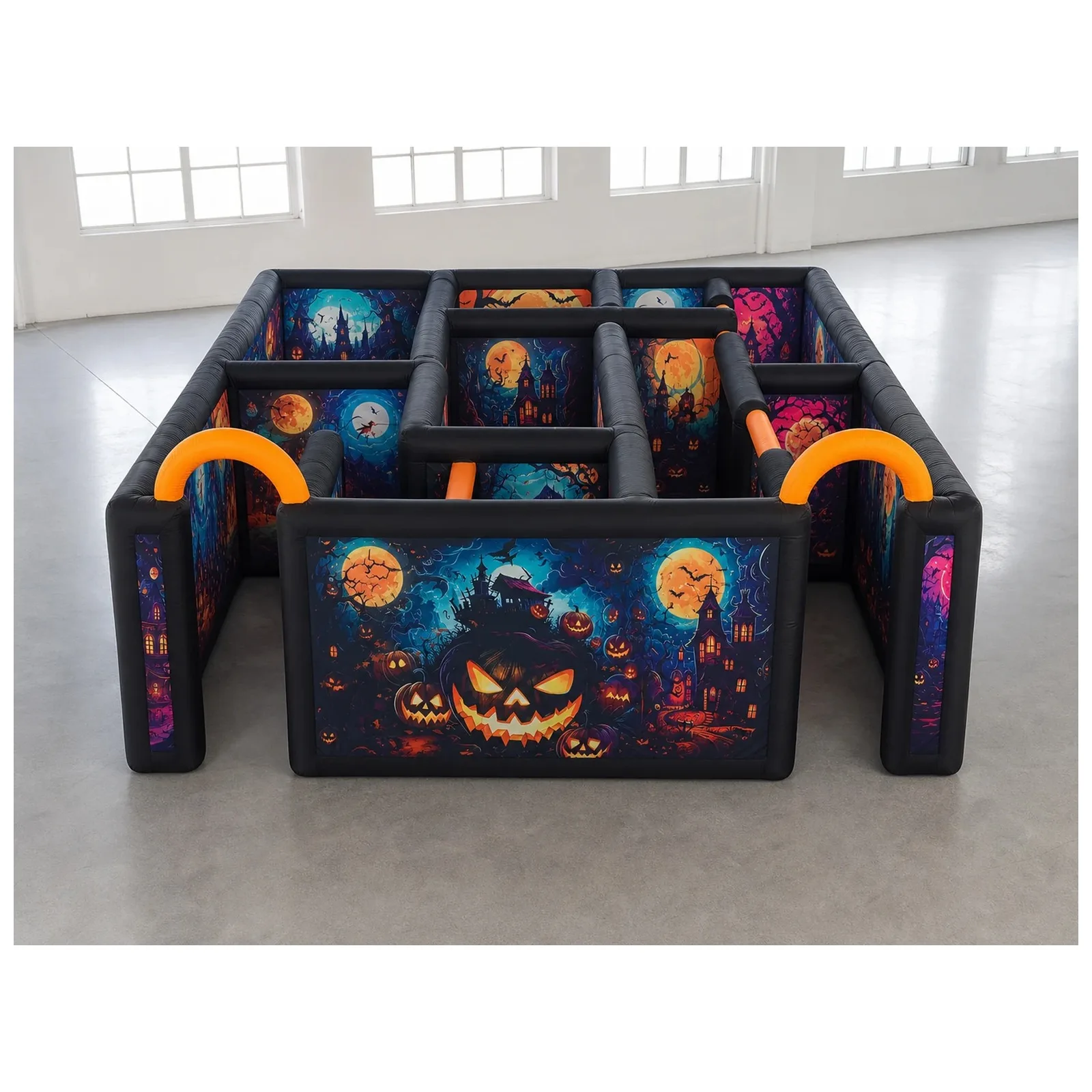 Large Dual Orange Arch Pumpkin Inflatable Maze 6X6m 20X20ft with Blower Sports Events Exciting Party Events Kids and Adults