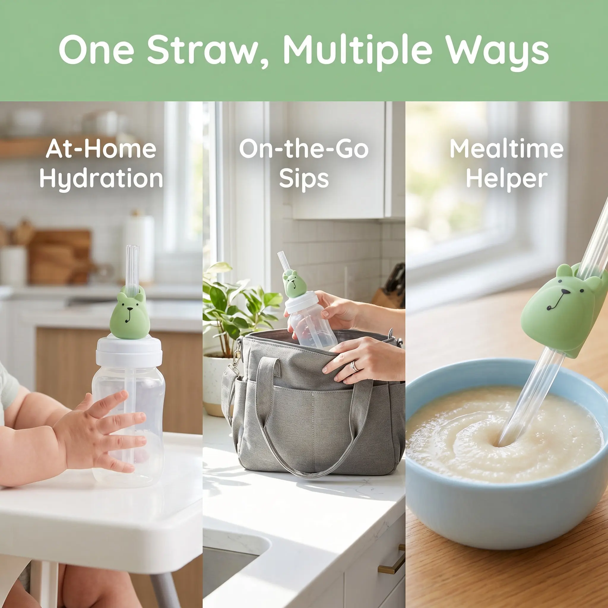 Silicone Straw with Stopper Food Grade Infant Teething Straws Reusable Kids Feeding Accessories Easy Clean Toddler Use Light