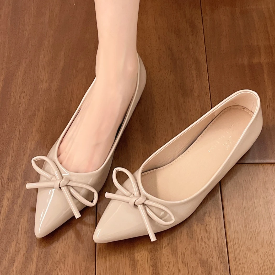 

Women Mid Heel Pumps New Bow Tie Flat Shoes for Women Ballerinas Pointed Toe Slip on Flat Lazy Loafers Casual Comfort Sneakers