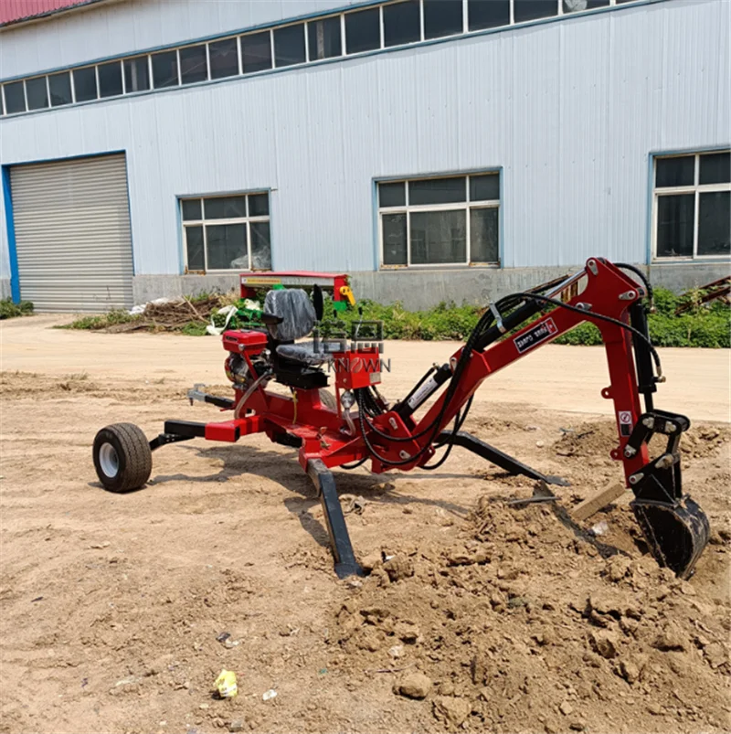 Portable Digger Backhoe Trailed Excavator Tractor Mini Loader Power 9HP Gaslione Engine Towable Wheel Loader Shovel