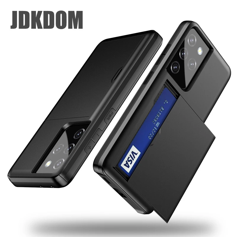 JDKDOM Slide Card Slot Wallet Case für Samsung A55 A56 A17 Karte Tasche Abdeckung für Galaxy S25 Rand S24 S23 FE S22 Plus Note 20 Ultra