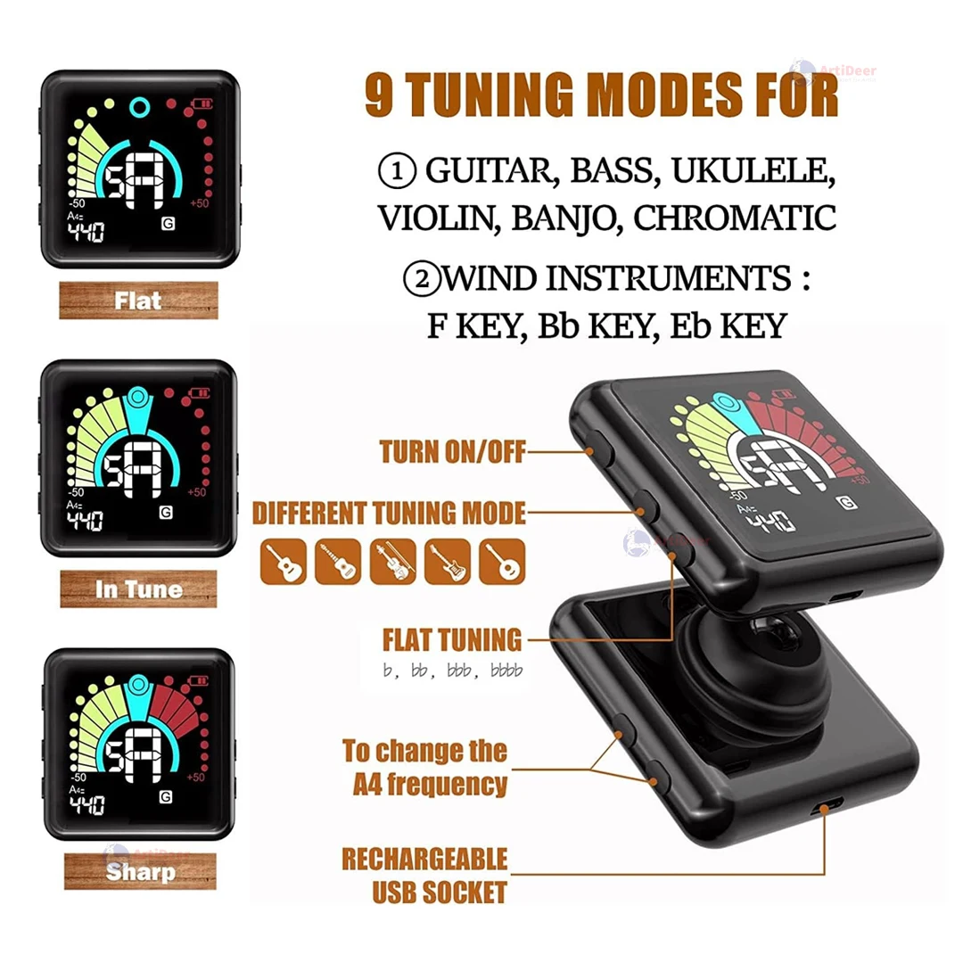 Automatic Digital Guitar Tuner Clip Capo Acoustic Classical Spanish Handlebar Electric Bass Violin Ukelele Micro Tuning Machine