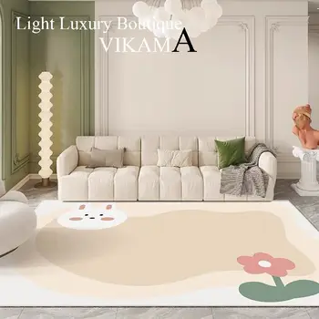 VIKAMA Small Fresh Flowers Carpet Easy Care Living Room Rugs Washable Wipeable Waterproof Sofa Coffee Table Mat Large Area