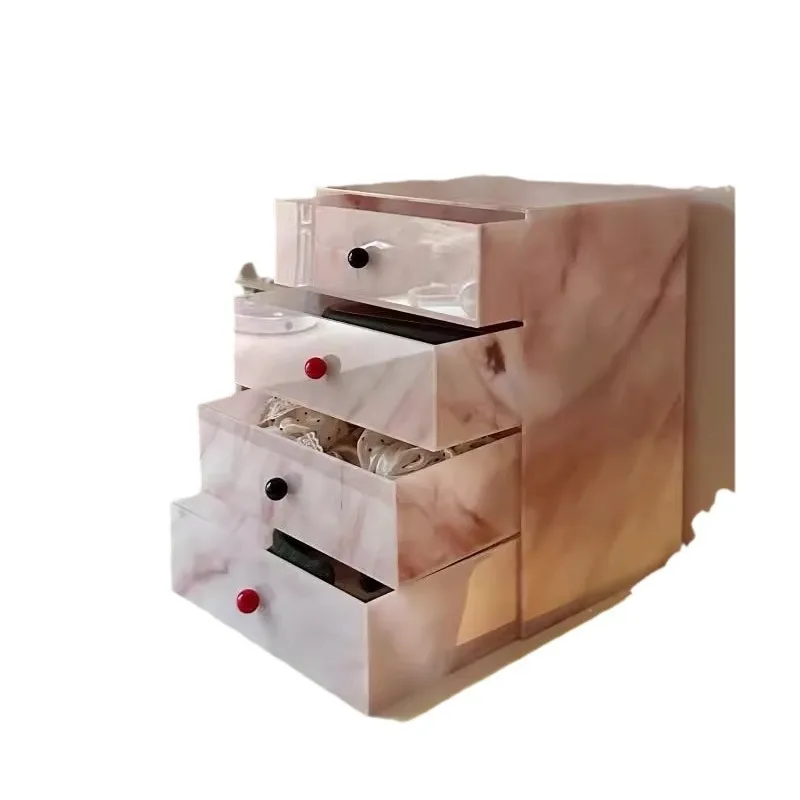 Cosmetics storage box, high-end marble acrylic, desktop dust-proof, drawer storage cabinet