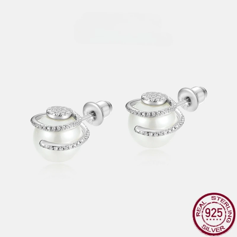 

Новые изогнутые серьги из чистого серебра S925 с жемчугом и бриллиантами в европейском и американском стиле, легкие роскошные благородные свадебные украшения