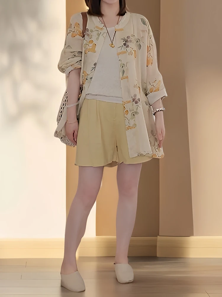ชุดฤดูร้อนแฟชั่นสำหรับผู้หญิง ชุดกระชับสัดส่วน ป้องกันแสงแดด เสื้อและกางเกงขาสั้นสองชิ้น สไตล์ลำลองแบบสปอร์ต