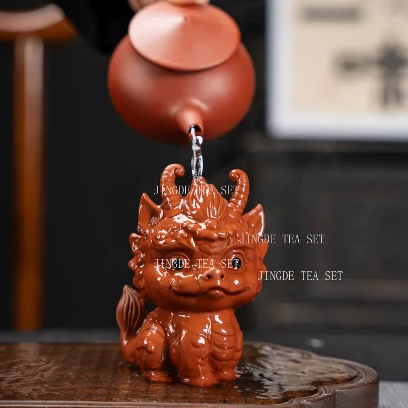 Boutique Purple Clay Tea Pet Lucky Fortune Animal Statue Ornaments Tea Figurine Crafts Handmade Tea Table Decoration Gifts