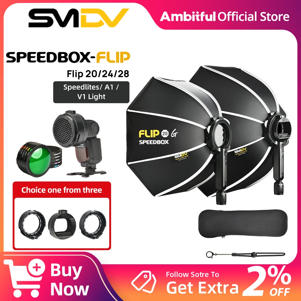 

SMDV Parabolic Softbox Flip 20/24/28 Flash Softbox box With Optional Adapter Softbox Honeycomb Grid mesh