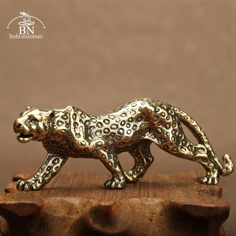 Brass Solid Vintage Cheetah Small Statue Desktop Ornaments Pen Rack Lucky Animal Leopard Figurines Miniatures Crafts Decorations