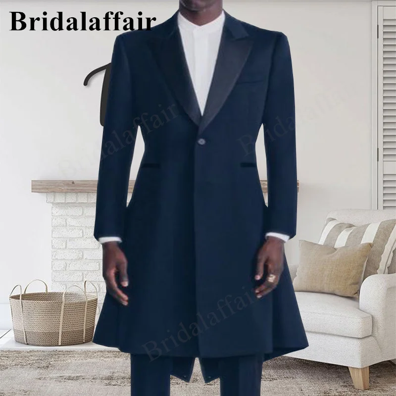 

Bridalaffair Dark Blue Men Suits Single Breasted 2 Pieces Business Work Party Prom Wedding Banquet Slim Daily Life Costume Homme