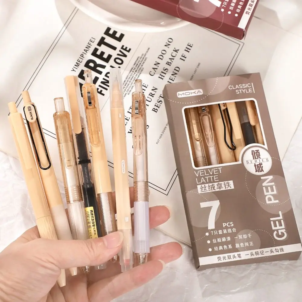 7Pcs/Set Creative Quick-Drying Ink Gel Pen Student Specific ST Tip Ballpoint Pen Gift Stationery Pen Set School Office