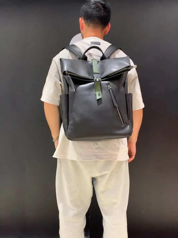 Fashion Casual Men Outside Hiking Handbag Backpack Large Capacity Cowskin Genuine Leather School Bag New Handmade Male Backpacks
