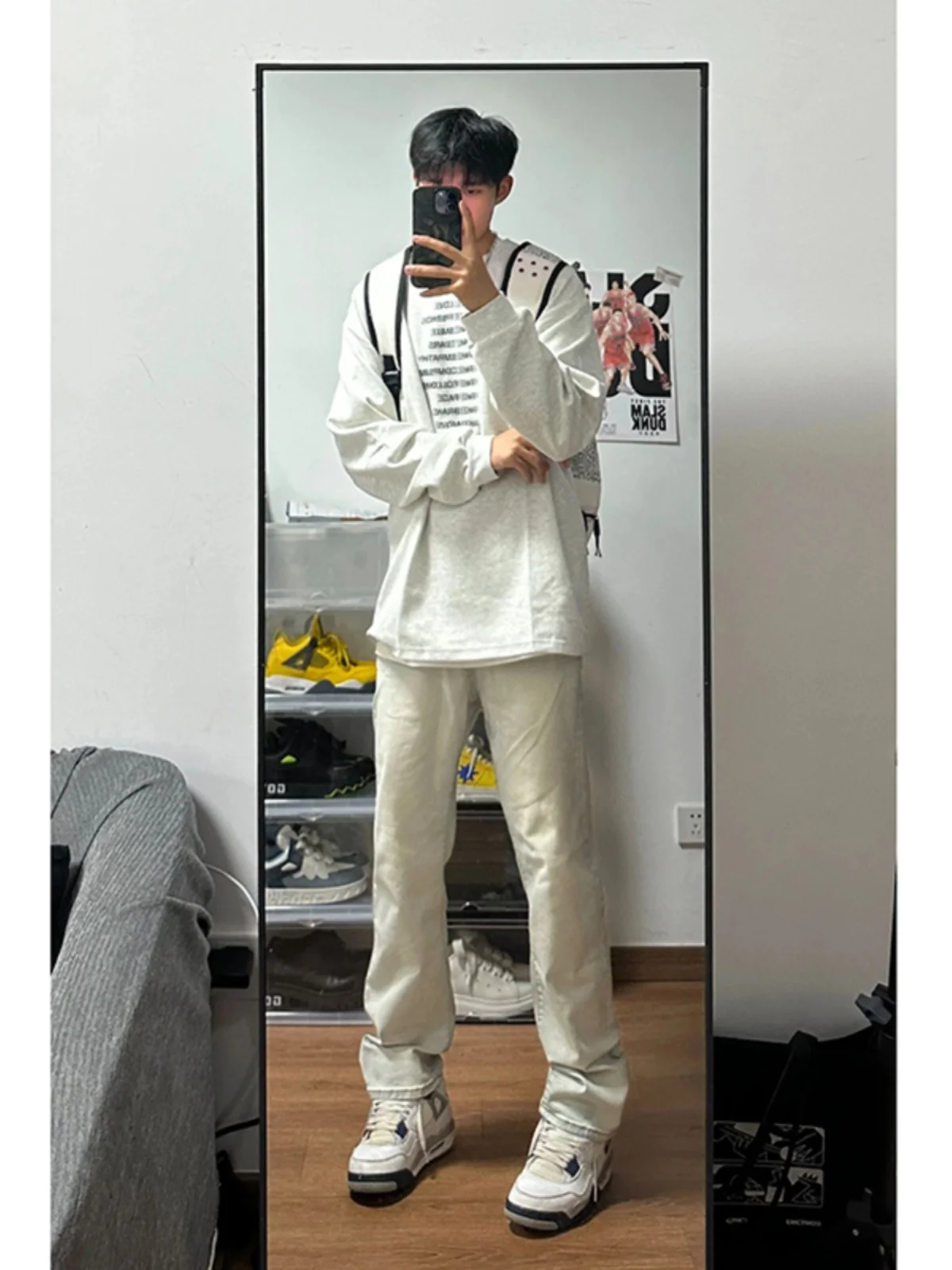 

American Sle Retro Mud Color Men's Jeans CleanFit Tight Micro Flare Pants Autumn Wear Cotton Polyester Blend Long Trousers