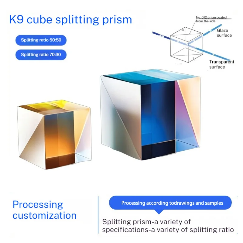 Cube Beamsplitters Prism Manufacturers Custom Semi-Reflective Semi-Transparent Broadband Visible Cube Optical Splitting Lens