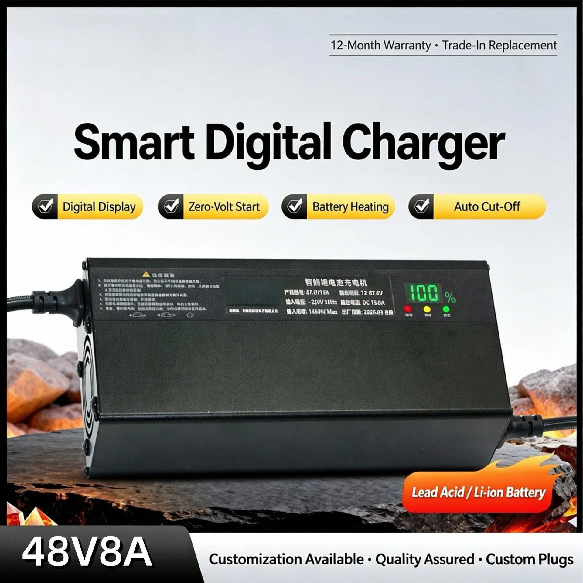 Intelligent digital display aluminum case 48V8A lithium battery charger 54.6V 58.4V 58.8V lithium battery special