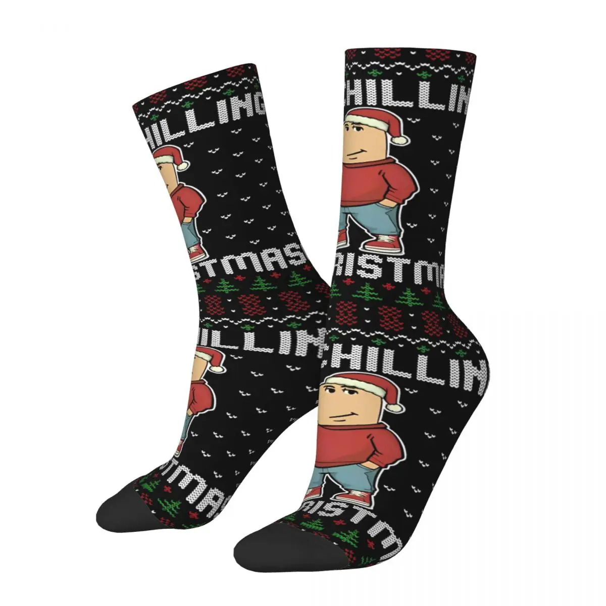 Fashion Just Chilling On Christmas Ugly Christmas Chill Guy Basketball Socks Polyester Middle Tube Socks for Unisex Breathable