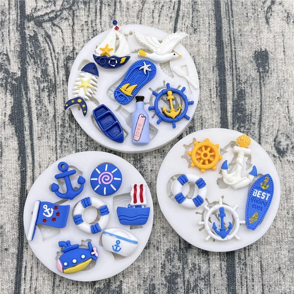 3pc anchor seagull rudder life buoy ocean silicone sugarcraft mold chocolate cupcake baking mould fondant cake decorating tools