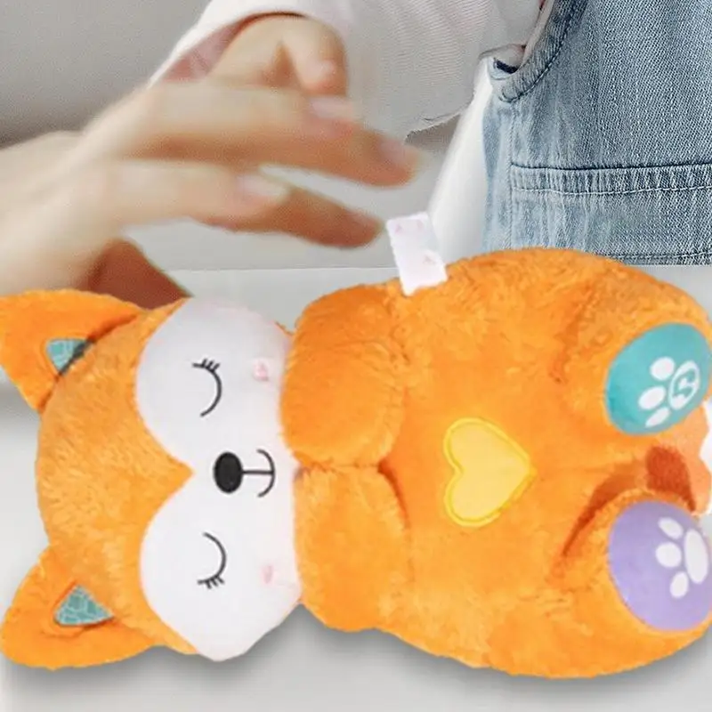 Light Up Plush Toy Breathing Music Stuffed Fox Toys Children Huggable Plushies Cartoon Animal Doll For Home Nursery Kindergarten