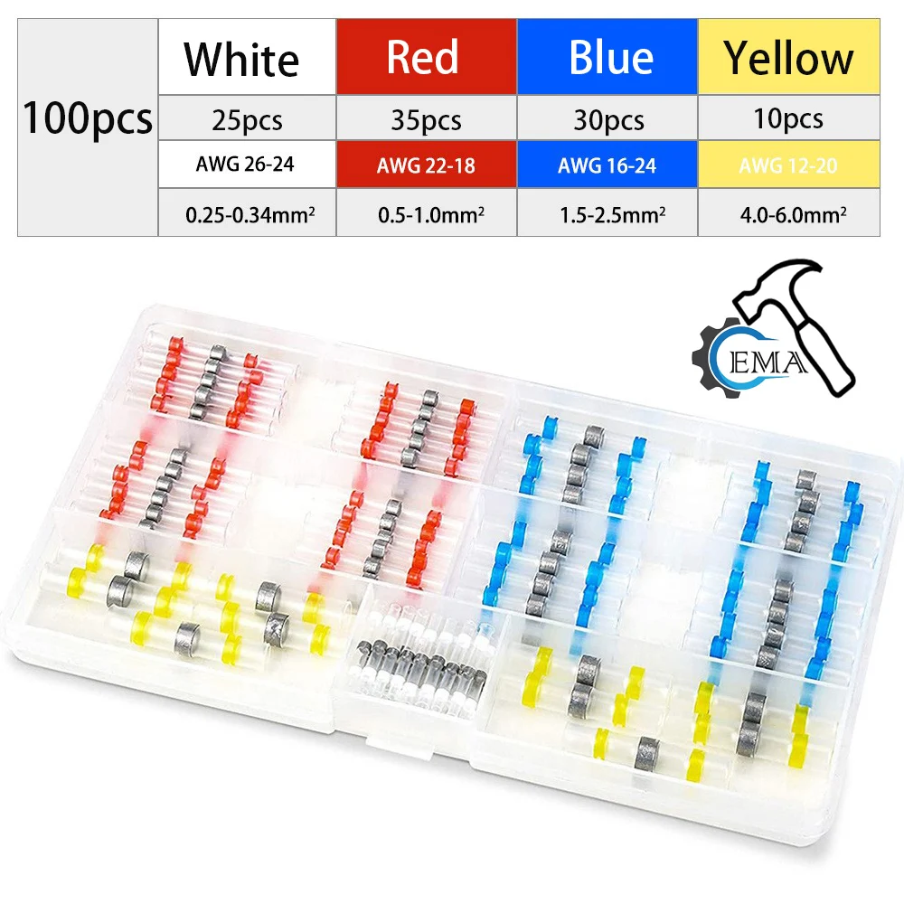 

100 шт./кор. водонепроницаемые термоусадочные разъемы для стыковых проводов, клеммы для электрических проводов, кабельные разъемы, клеммы