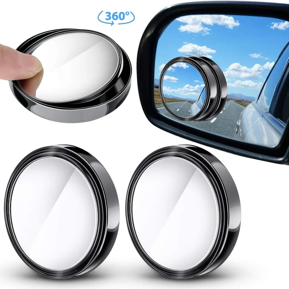 2Pcs 360 Degree Adjustable Blind Spot Mirror Car Auxiliary Rearview Convex Mirror Round Frame Wide Angle Mirrors for Car Reverse