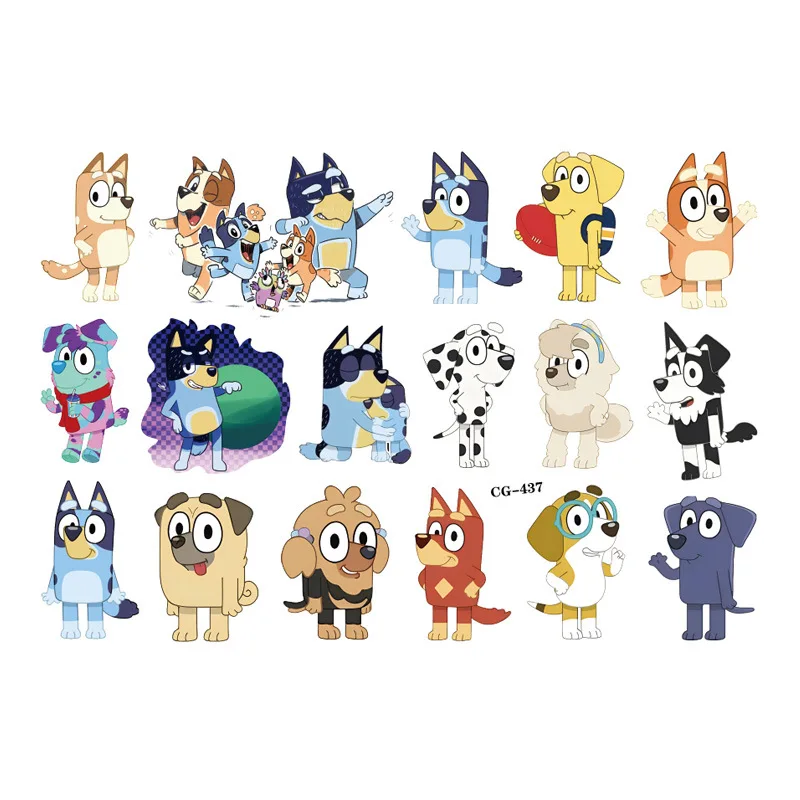 Bluey Family And Friends Anime Cartoon Figures 8 Styles Disposable Transfer Tattoo Stickers Pictures Children Birthday Toys Gift