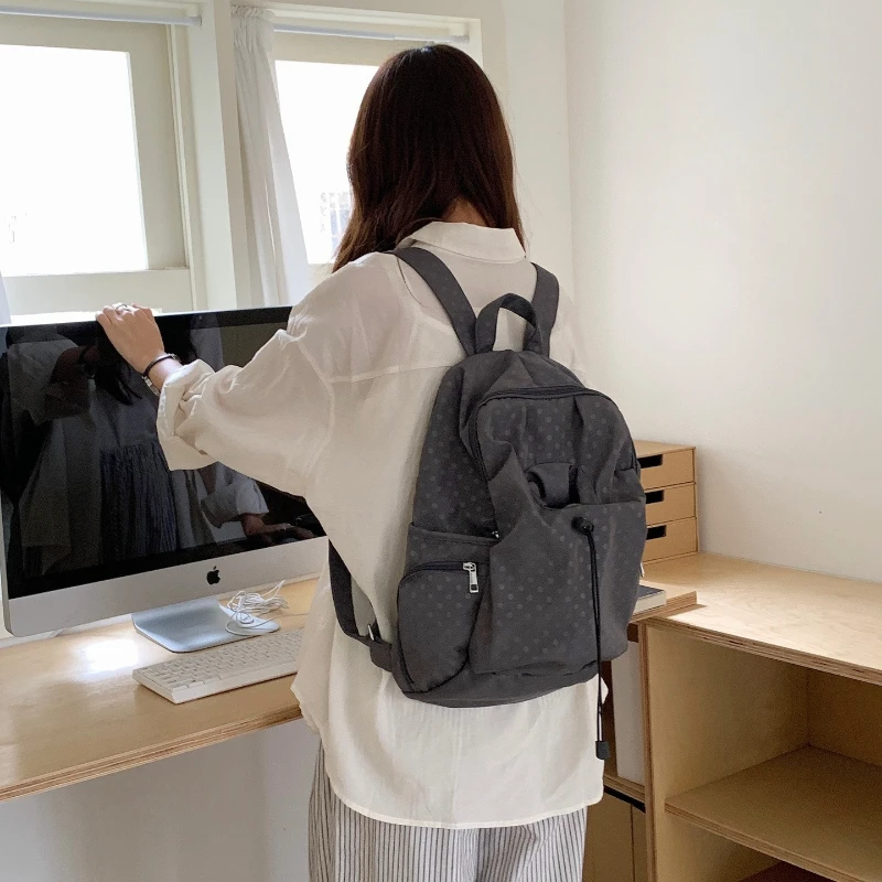 New Korean Style Polka Dot Nylon Backpack Unisex High looks Large Capacity Outdoor motion Travel  multi-functional  Daypack Bag