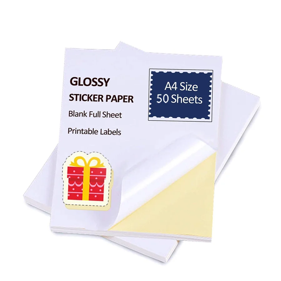 50sheets glossy stickers & A4 self-adhesive paper, printed stickers - self-adhesive stickers, bright white, quick drying