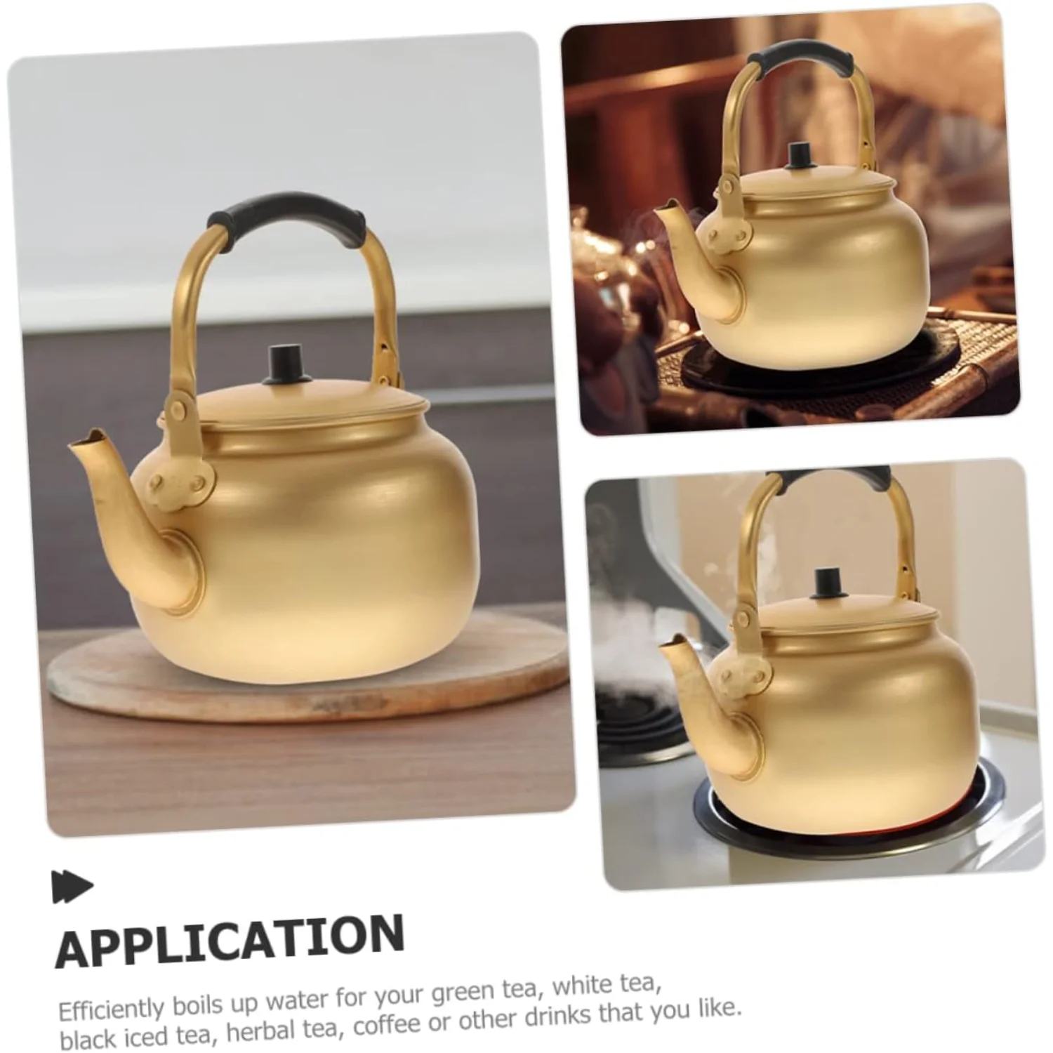 Metal Vintage Aluminum Tea Kettle Stovetop - Golden Korean Rice Wine Jug