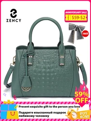 Zency Fashion Women Alligator Handbags Genuine Leather Top-handle Bag Luxury Designer Crossbody Bag Tote Purse Green Blue
