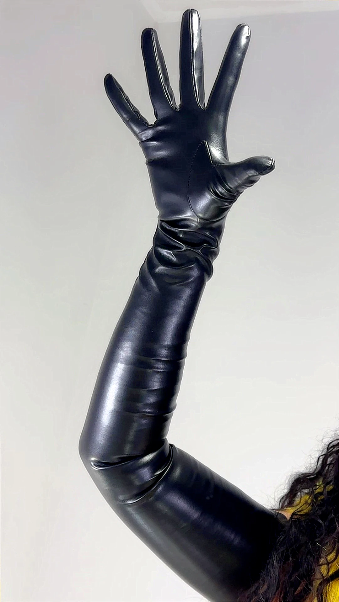 SUPER THIN Leather Gloves Black 70CM Long Faux PU TECH Elastic NO Lining 4 Seasons Cosplay Evening Events Fashion Costume