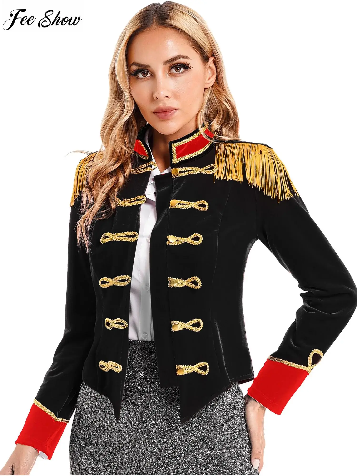 Womens Circus Ringmaster Costume Halloween Cosplay Costume Master Lion Tamer Fancy Dress Soft Velvet Jacket Coats