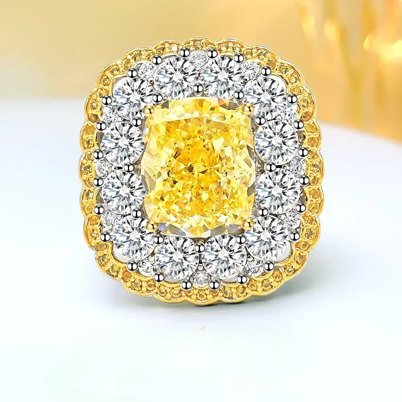 

Desire Luxury Exquisite Yellow Diamond 925 Sterling Silver Ring Set with High Elastic Versatile and Elegant Women