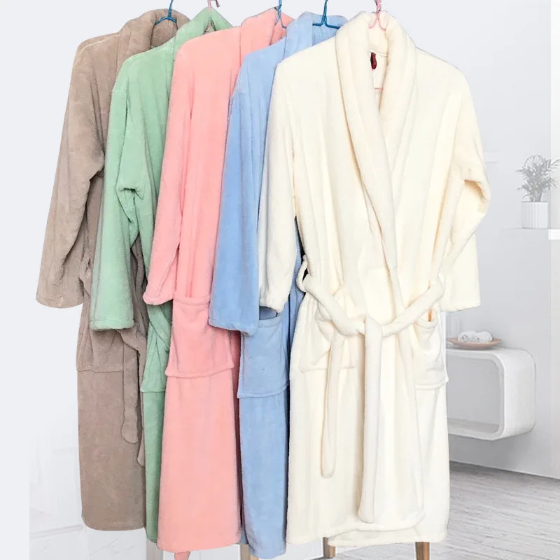 Women Flannel Robe Winter Thickened Sleepwear Warm Coral Fleece Long Bathrobe Nightgown Loose Casual Home Dress Lounge Wear