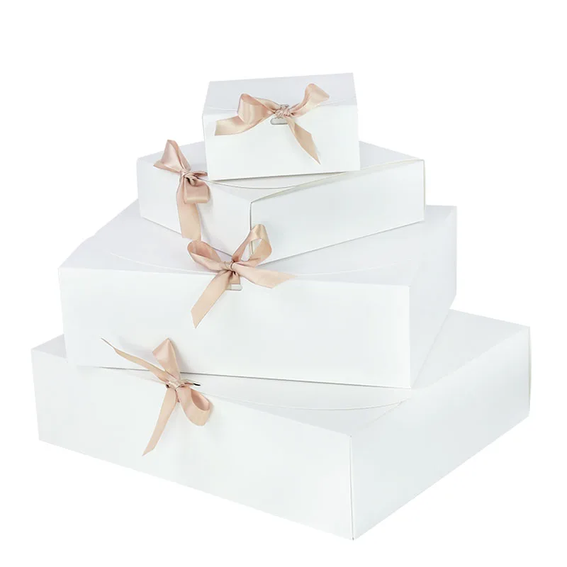 Black/White Kraft Paper DIY Gift Box With Bow Ribbon Wedding Birthday Christmas Present Packaging Handmade Candy Chocolate Box