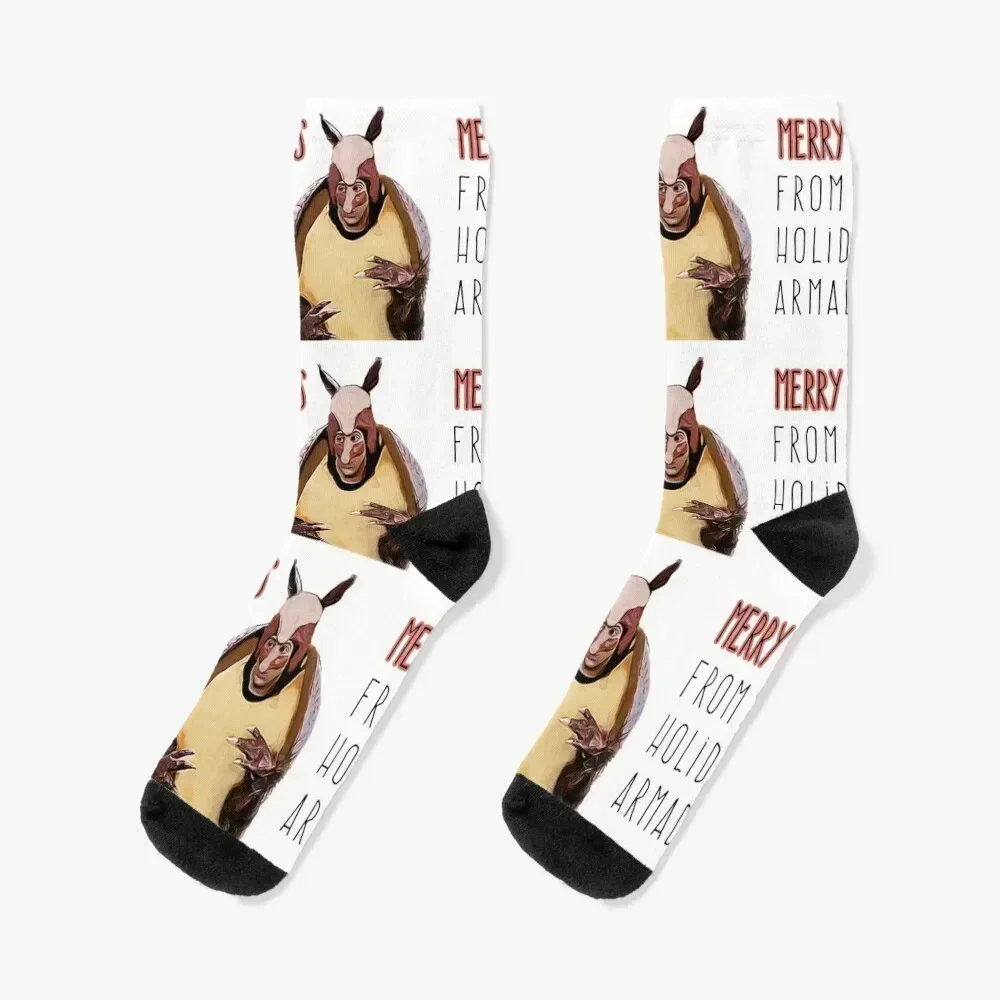 

Holiday Armadillo, Digital Illustration Artwork Socks funny gift moving stockings cartoon Socks Women's Men's