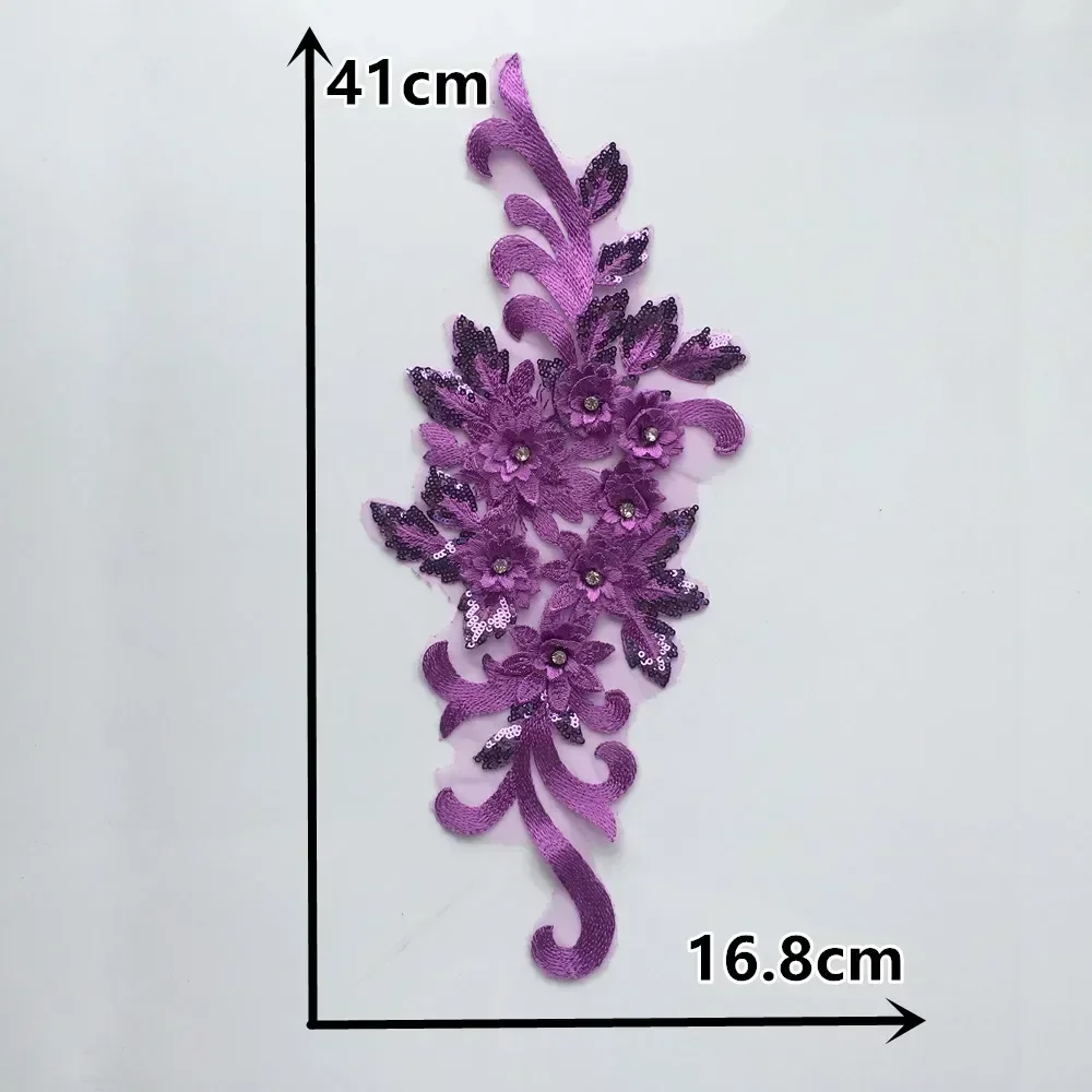 Wholesale sales of 1-10 pieces purple polyester single flower embroidery Gauze nail bead DIY sewing decorative accessories lace