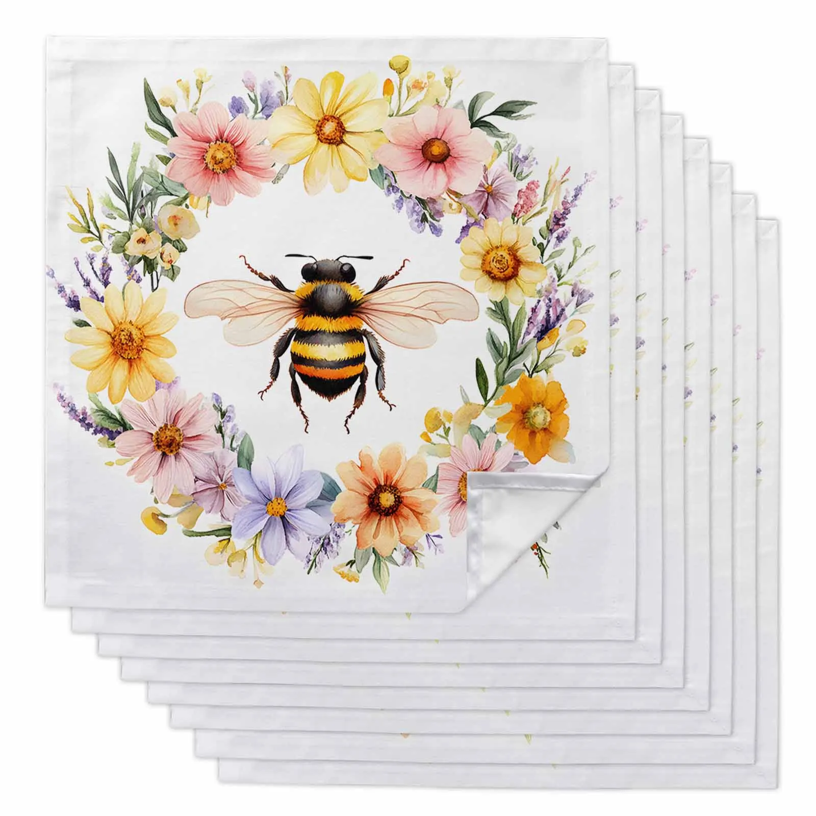 

Flower Garland Bee Table Napkins Cloth Set Kitchen Dinner Tea Towels Table Mat Wedding Decor Napkin